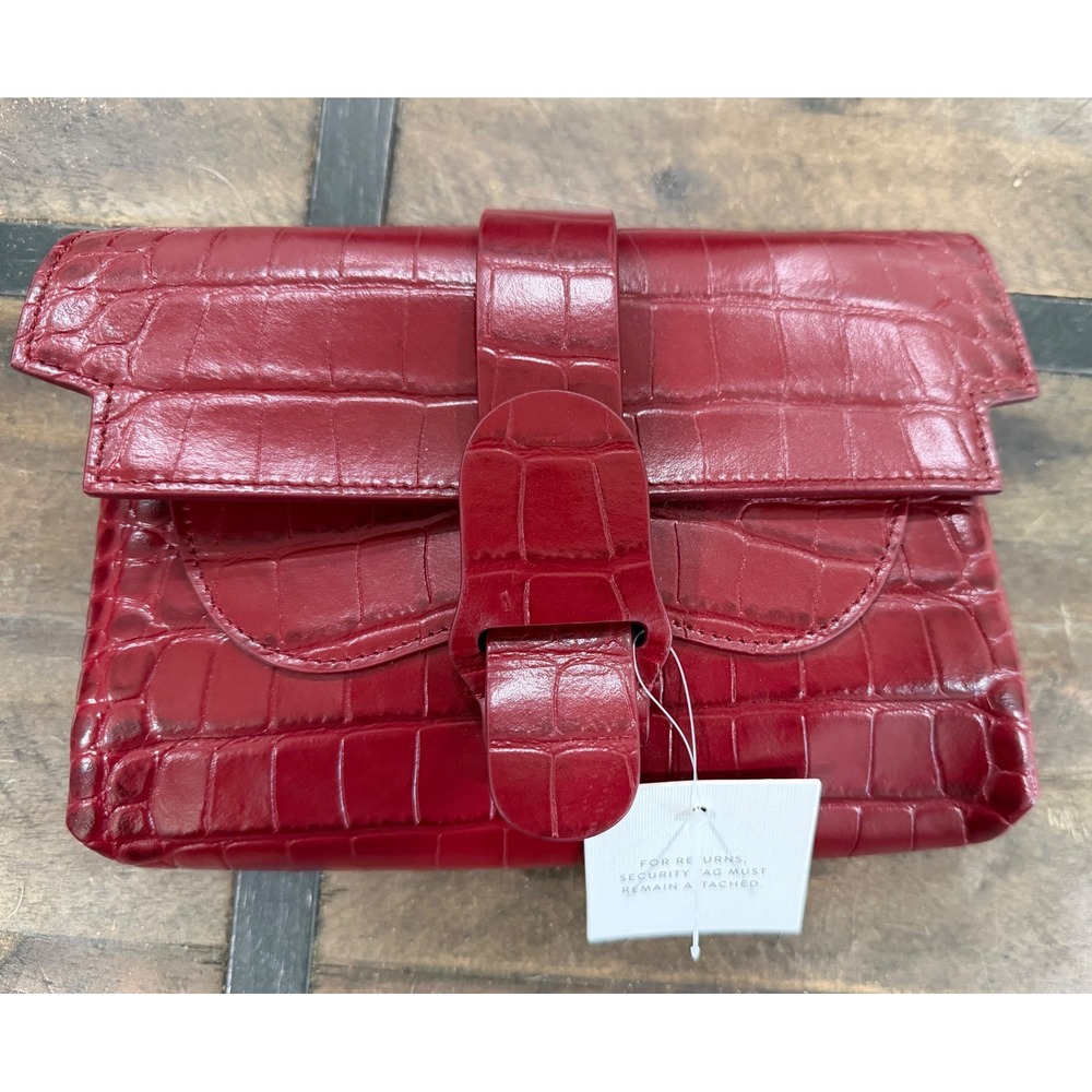 Senreve Aria Belt clutch crossbody Bag Dragon Cinnabar Red Croc Embossed Leather